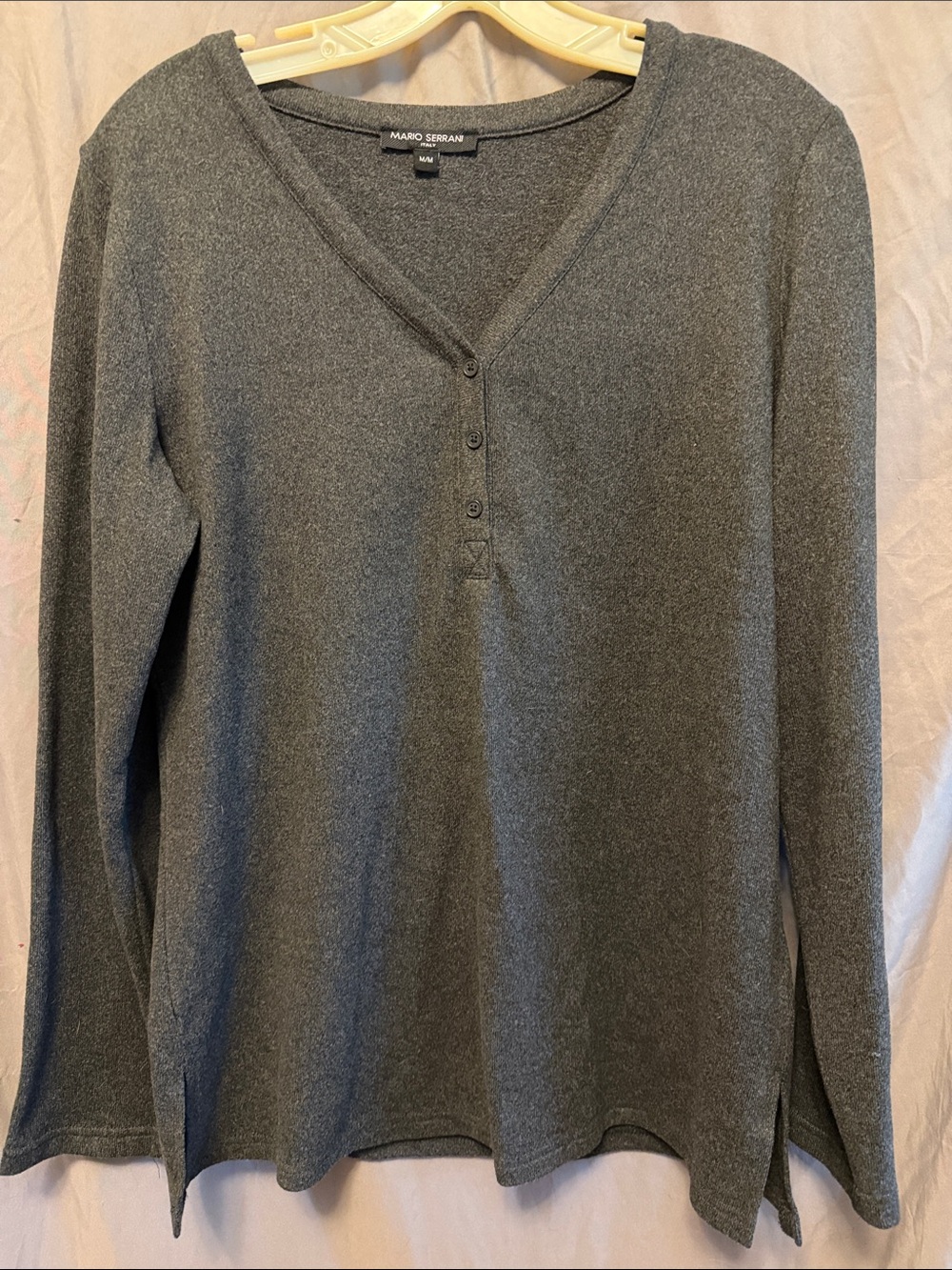 Mario Serrani Dark Gray V-Neck Button-Front Long Sleeve Sweater